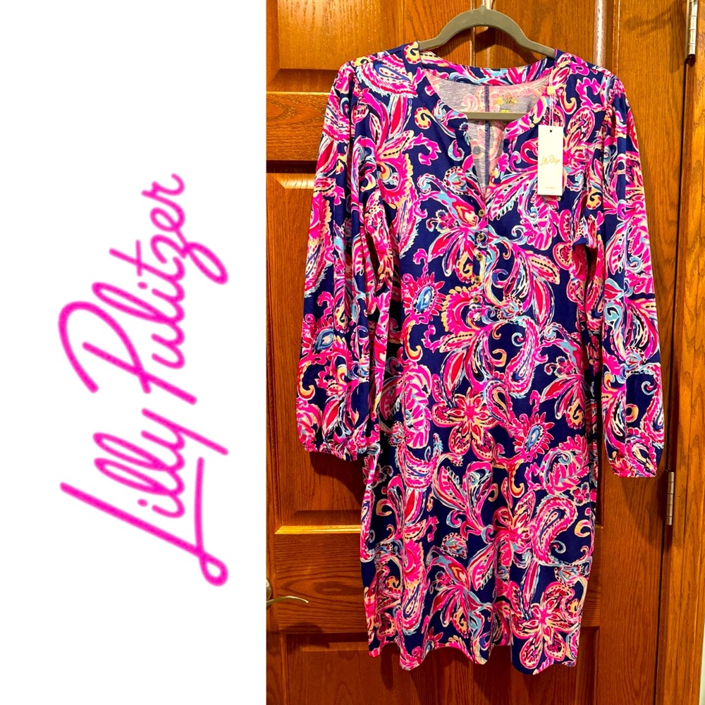 🌸NWT Lilly Pulitzer XL Emery Dress in Multi Flitting About